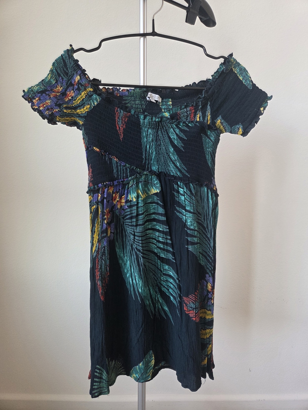Patrons of Peace Tropical Palm Off The Shoulder Mini Dress Size M Boho